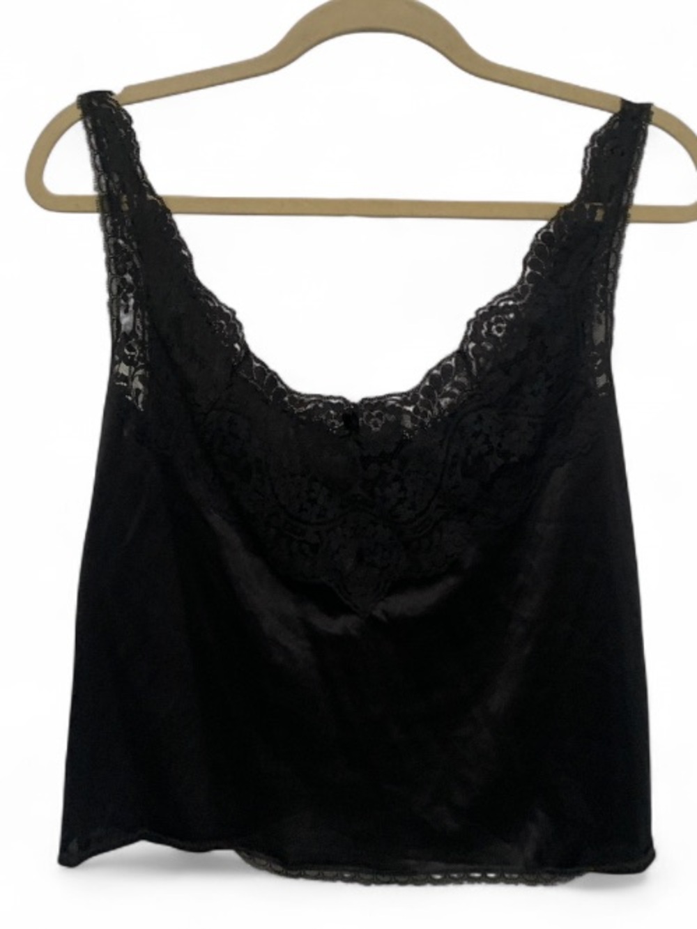 Vintage Body Lites Black Lace Trim Boxy Satin Camisole